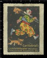 Old Original German Poster Stamp (advertising,cinderella,reklamemarke)Carl Gabriel´s Photo Theater Clown Camera Dog Hund - Photographie