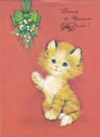 Carte Double,bonne Année,avec Chat,chate,chaton,petit Animal Porte Bonheur,joueur,roux,carte Printed In England, - Neujahr