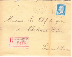 Pasteur N°181 Sur Lettre Recommandée De Dijon à Chalon-sur-Saône - 1922-26 Pasteur