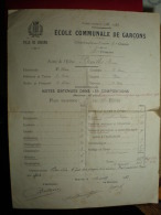 - BULLETIN DE NOTES  - ECOLE COMMUNALE DE GARCONS DE BEAUNE (Côte D'Or) - Diplome Und Schulzeugnisse