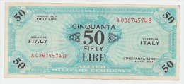 Italy 50 Lire 1943A VF+ CRISP Banknote P M20b  M20 B AMC - Geallieerde Bezetting Tweede Wereldoorlog