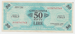 Italy 50 Lire 1943A VF+ CRISP Banknote P M20b  M20 B AMC - Occupazione Alleata Seconda Guerra Mondiale