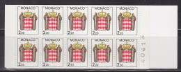 = Monaco Carnet Armoiries Stylisées 2f20 Multicolore X10 Avec Numéro 40413 Sur Marge Droite Neuf Gommé Type 1613 - Libretti