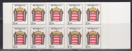= Monaco Carnet Armoiries Stylisées 2f20 Multicolore X10 Neuf Gommé Type 1613 - Booklets