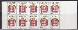 = Monaco Carnet Armoiries Stylisées 2f20 Multicolore X10 Neuf Gommé Type 1613 - Markenheftchen