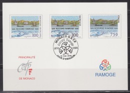 = Monaco Carte Souvenir Premier Jour Accord De Ramoge Emission 2038 France Monaco Italie 14 Mai 1996 - Postmarks