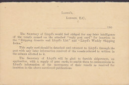 Great Britain Postal Stationery Ganzsache Entier W. Reply Private Print LLOYD'S, LONDON 1905 To NYSTAD Finland (2 Scans) - Luftpost & Aerogramme