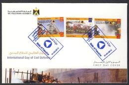 Palestine 231, Rfdc, Palestinian Authority, 2013,  Int.Year Of Civil Defence, FDC 3 NEW Stamps, MNH. - Palestine