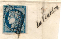 Grd Frgt (1/2 LSC)- N°4 Obl. St Pierre Le Moustier + Cursive 3 / Le Veurdre - 1849-1850 Ceres