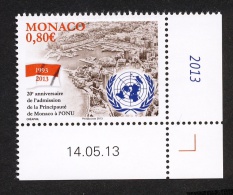 Monaco 2013 - Yv N° 2879 ** - 20e ANNIVERSAIRE DE L´ADMISSION DE MONACO A L´ONU ** (coin Daté) - Nuovi