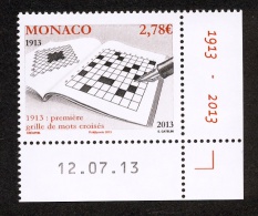 Monaco 2013 - Yv N° 2898 ** - CENTENAIRE DE LA PREMIÈRE GRILLE DE MOTS CROISES ** (coin Daté) - Unused Stamps