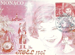 MONACO - Noël 1987 -Timbre Et Tampon Jour D'émission - Cartes-Maximum (CM)