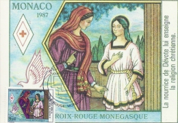 MONACO - Croix Rouge Monégasque 1987 -Timbre Et Tampon Jour D'émission - Cartes-Maximum (CM)
