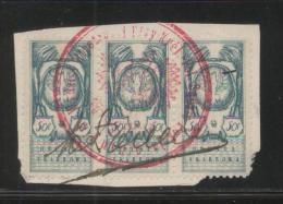 POLAND REVENUE 1919 PROVINCIAL ISSUE NORTHERN POLAND 50F GREEN PERF BF#15 STRIP OF 3  Stempelmarke Document Tax Duty - Fiscale Zegels