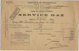 VICHY 1915 - COMPAGNIE DU BOURBONNAIS - Usine VICHY-CUSSET -  SERVICE GAZ - Elettricità & Gas