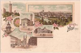 Hof In Bayern A Saale Color Litho Post Rathaus Altstadt M Kath Kirche 23.8.1899 Gelaufen - Hof