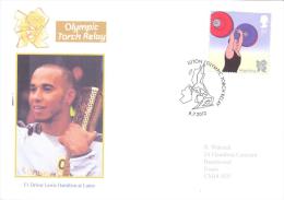 UK Olympic Games London 2012 Cover; Luton Torch Relay (8 July) Handstamp; Formula 1 Driver Luis Hamilton - Torch Bearer - Estate 2012: London