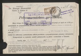 POLAND 1934 TARNOW COURT POWER OF ATTORNEY USAGE OF 1924 50GR COURT JUDICIAL SADOWA REVENUE BF#17 - Revenue Stamps