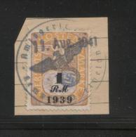 GERMANY 3RD (THIRD) REICH 1939 1 RM COURT REVENUE (GERICHTSKOSTENMARKEN) USED WARTHELAND WARTHEGAU POLAND ON PIECE - Fiscale Zegels