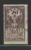 POLAND GENERAL DUTY REVENUE (OPLATA STEMPLOWA) 1920 PERF ISSUE 20MK BROWN BF#021 - Steuermarken