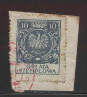 POLAND GENERAL DUTY REVENUE (OPLATA STEMPLOWA) 1945 EAGLE NO CROWN DESIGN 10ZL SLATE GREY BF#124 - Revenue Stamps
