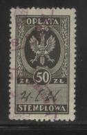 POLAND GENERAL DUTY REVENUE (OPLATA STEMPLOWA) 1924 EAGLE CARTOUCHE DESIGN 50ZL SLATE-BLACK & GREEN BF#083 - Fiscale Zegels