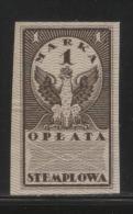 POLAND GENERAL DUTY REVENUE (OPLATA STEMPLOWA) 1920 IMPERF ISSUE 1M BROWN BF#005 - Fiscales