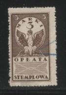 POLAND GENERAL DUTY REVENUE (OPLATA STEMPLOWA) 1920 PERF ISSUE 3M BROWN BF#017 - Revenue Stamps
