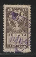 POLAND GENERAL DUTY REVENUE (OPLATA STEMPLOWA) 1920 PERF ISSUE 10M BROWN BF#020 - Revenue Stamps
