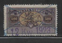 POLAND JUDICIAL COURT REVENUE (OPLATA SADOWA) 1920-21 ISSUE 500M VIOLET & BUFF BF#006 - Fiscales