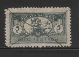 POLAND JUDICIAL COURT REVENUE (OPLATA SADOWA) 1924 NEW CURRENCY ISSUE 5ZL GREY-GREEN BF#021 - Revenue Stamps