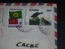 LETTRE CONGO ZAIRE AVEC YT 1211 ET 1214 - OISEAU MACREUSE A FRONT BLANC AUDUBON - INDEPENDANCE DRAPEAU MAIN FLAMBEAU - - Usados