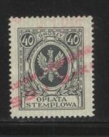 POLAND GENERAL DUTY REVENUE (OPLATA STEMPLOWA) 1927 EAGLE ON SHIELD DESIGN 40GR DARK BLUEBF#089 - Revenue Stamps