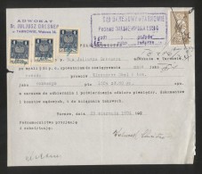 POLAND 1934 POWER OF ATTORNEY WITH 50GR COURT JUDICIAL REVENUE BF#17 & 3 X 1ZL GENERAL DUTY REVENUE BF#106 - Revenue Stamps