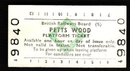 Railway Platform Ticket PETTS WOOD BRB(S) Green Diamond Edmondson - Europe