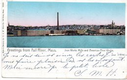 Gretings From Fall River Mass Jron Works Mill And American Carte Precueseur Oblitére Mass - Fall River