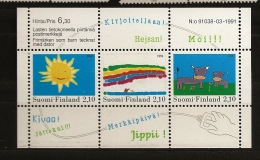 Finlande Finland 1991 N° 1115 / 7 Ou BF 7 ** Dessin D´enfant, Programme TV, Soleil, Arc-en-ciel, Vaches, Pré, Fleur - Nuevos