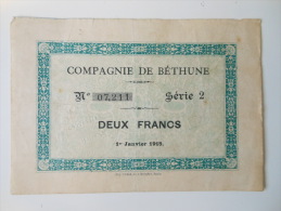 Pas-de-Calais 62 Béthune Grenay MINES   , 1ère Guerre Mondiale 2 Francs 1-1-1915 - Bons & Nécessité