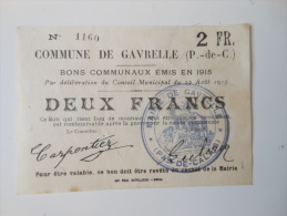 Pas-de-Calais 62 Gavrelle , 1ère Guerre Mondiale 2 Francs 22-8-1915 R1 - Bons & Nécessité