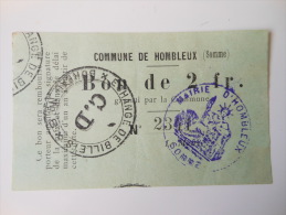 Somme 80 Hombleux , 1ère Guerre Mondiale 2 Francs 20-6-1915 R - Bons & Nécessité