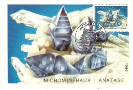 MONACO - Microminéraux Anatase 1990 -Timbre Et Tampon Jour D'émission - Cartoline Maximum