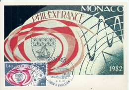 MONACO - PHILEXFRANCE 1982 -Timbre Et Tampon Jour D'émission - Cartoline Maximum