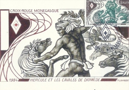 MONACO - Croix Rouge Monégasque 1984 -Timbre Et Tampon Jour D'émission - Cartoline Maximum