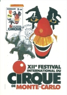 MONACO - 12ème Festival Du Cirque De Monte Carlo -Timbre Et Tampon Jour D'émission - Cartoline Maximum