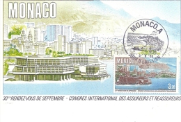 MONACO - Congrès International Des Assureurs 1986 -Timbre Et Tampon Jour D'émission - Maximumkaarten