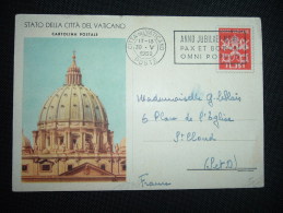 CP ILLUSTREE STATO DELLA CITTA DEL VATICANO 25L OBL.MEC. 30 V 1950 CITTA DEL VATICANO POSTE - Brieven En Documenten