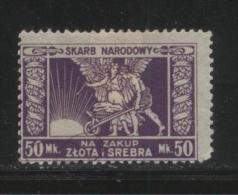 POLAND REVENUE 1920-23 GOLD & SILVER REVENUE 50M PURPLE PERF 13 HM - Revenue Stamps