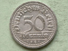 1921 G - 50 Pfennig - KM 27 ( Uncleaned Coin / For Grade, Please See Photo ) !! - 50 Rentenpfennig & 50 Reichspfennig