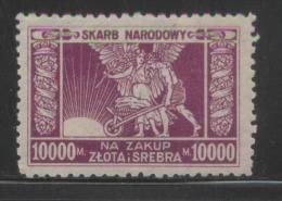 POLAND REVENUE 1920-23 GOLD & SILVER REVENUE 10000M PURPLE BF#15 HM (*) - Revenue Stamps