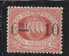 SAN MARINO 1892 STEMMA SOPRASTAMPATO SURCHARGE CENTESIMI 10 SU 20 ROSSO (I TIPO) MNH OTTIMA CENTRATURA SIGNED FIRMATO - Unused Stamps